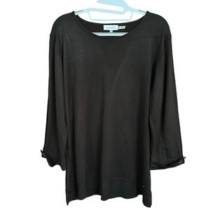 Calvin Klein Black 3/4 Sleeve Gold Hardware Accent Tunic Sweater Size XL EUC